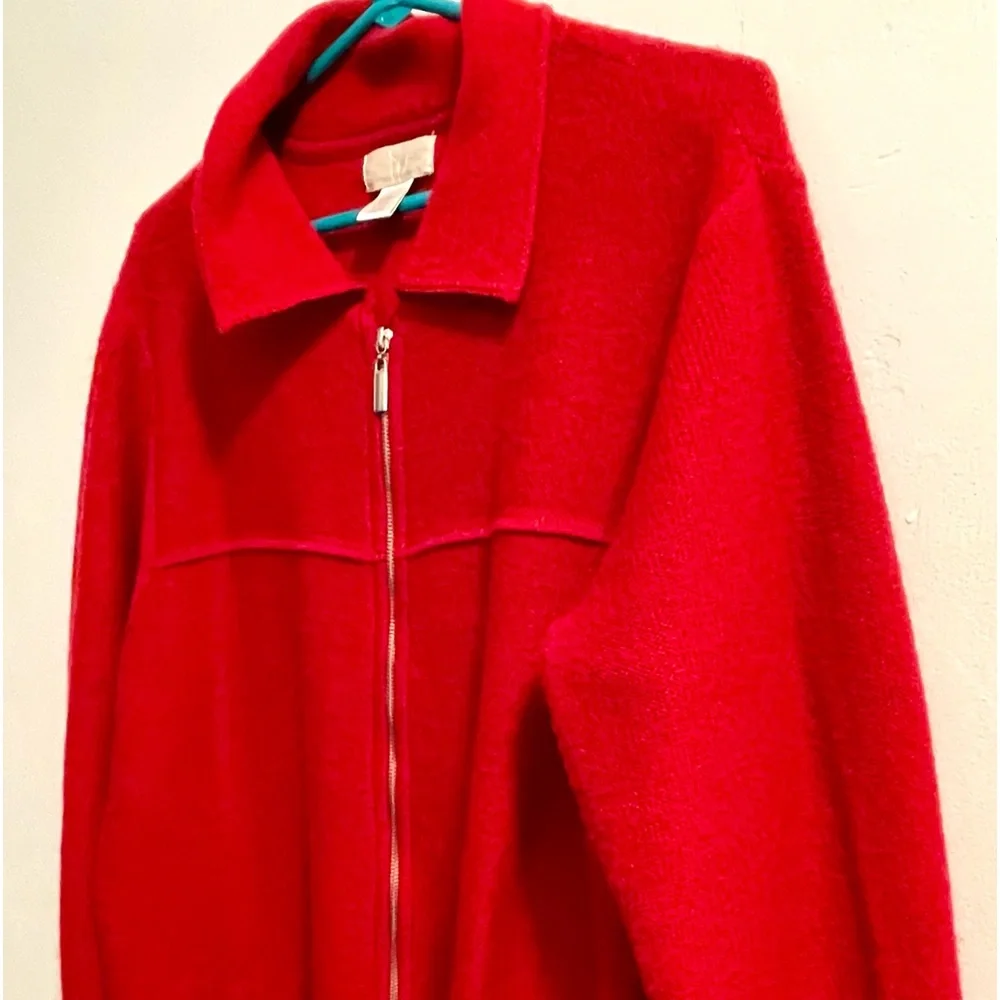 Red Wool Zippered Sweater Jacket Coat 1X - Picture 4 of 8